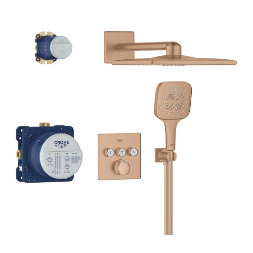 Grohe Grohtherm SmartControl falsík alatt zuhanyrendszer Rainshower SmartActive 310 Cube fejzuhannyal, Brushed Warm Sunset 34864DL0