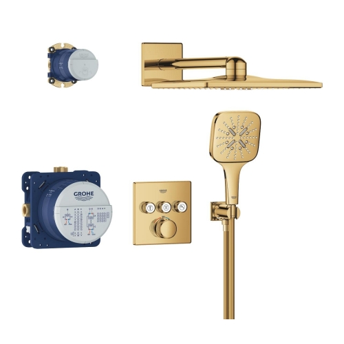 Grohe Grohtherm SmartControl falsík alatt zuhanyrendszer Rainshower SmartActive 310 Cube fejzuhannyal, Cool Sunrise 34864GL0