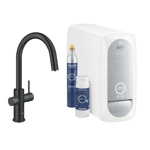 Grohe GROHE Blue Home C-kifolyós kezdőkészlet kihúzható gyöngyöztetővel, bársony fekete 31541KS0