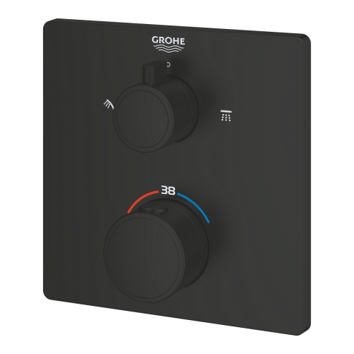 Grohe Grohtherm termosztátos zuhany keverő 2 kimenethez, beépített elzáró/váltó szeleppel, matt fekete 1022092430