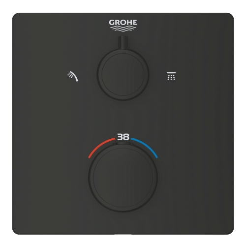 Grohe Grohtherm termosztátos zuhany keverő 2 kimenethez, beépített elzáró/váltó szeleppel, matt fekete 1022092430