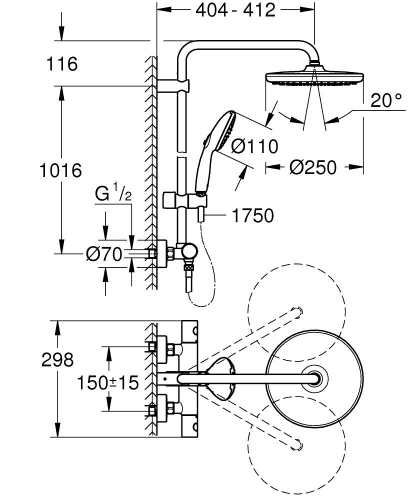 Grohe Tempesta System 250 termosztátos zuhanyrendszer, króm 26670001