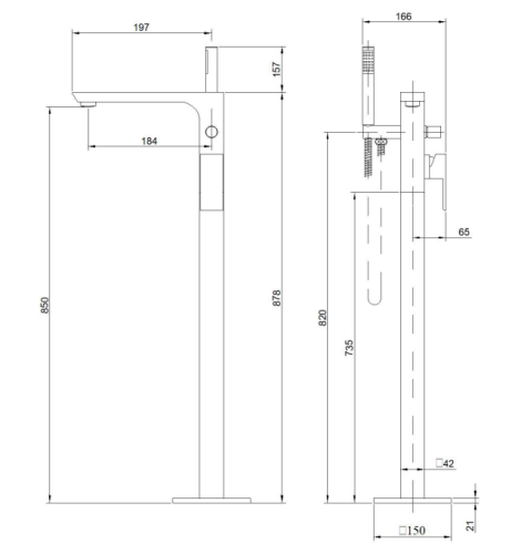 Invena Paros Black álló kádtöltő csaptelep, matt fekete BW-09-W04-A