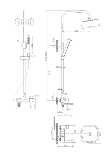 Invena Glamour kádtöltős zuhanyrendszer, króm AU-05-B01-V