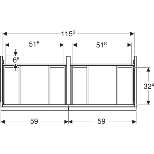 Geberit Acanto 120 cm alsó szekrény kétmedencés mosdóhoz, hikoridió 503.007.JR.1