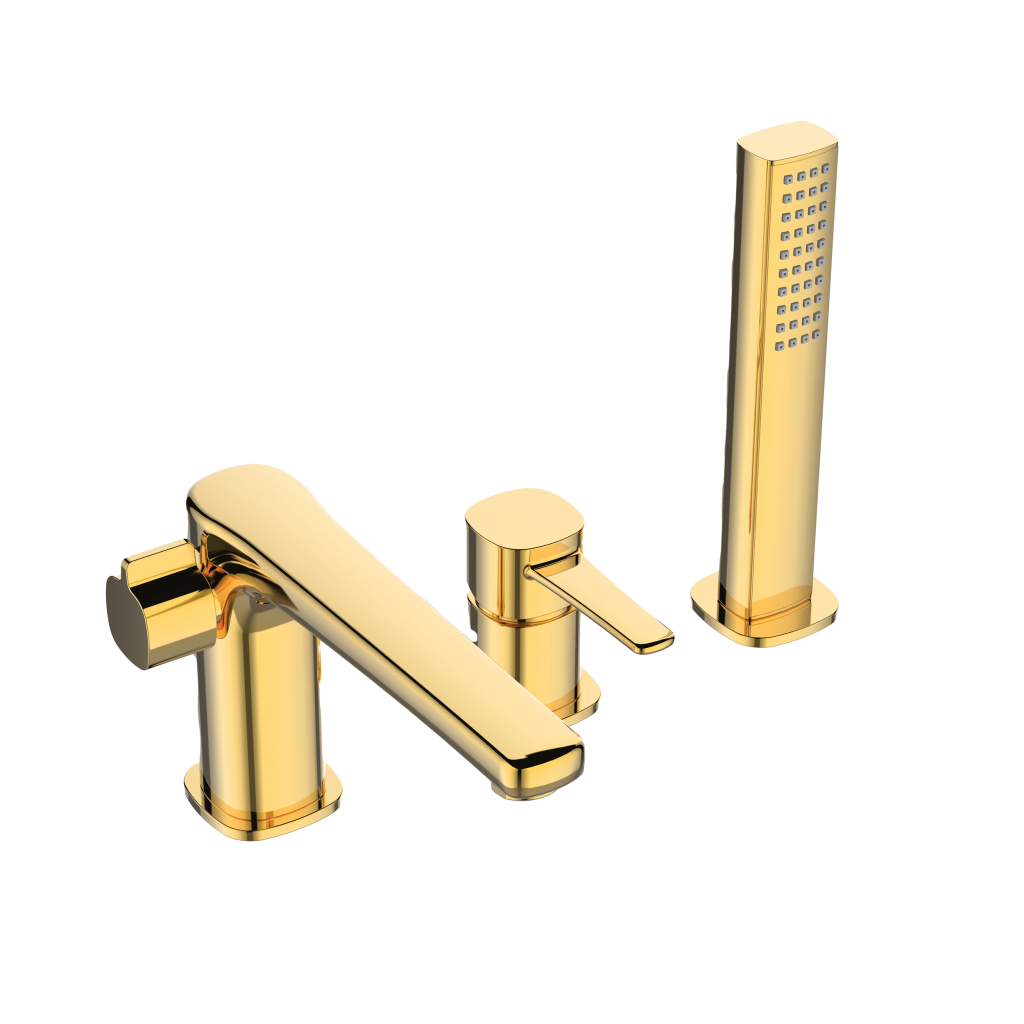 Invena Glamour három lyukas perembe építhető kádcsaptelep, arany szín BW-02-S09-V