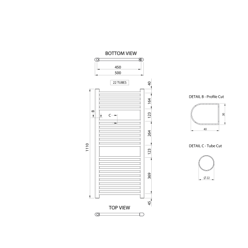 Sapho AQUALINE ALYA 500x1110 mm fürdőszobai radiátor, króm LLR102