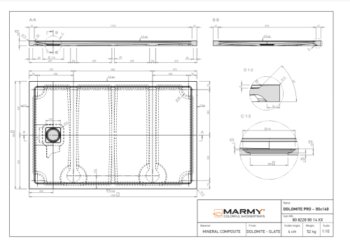 Marmy DOLOMITE PRO 90x140 zuhanytálca, Gucci Latte 80 8228 90 14 56