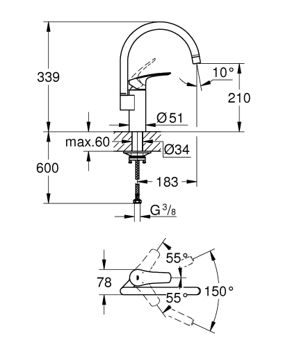 Grohe Eurosmart egykaros mosogatócsap, matt fekete 332022433