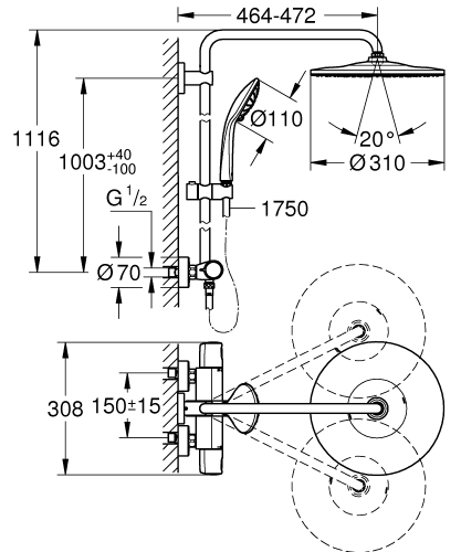 Grohe Euphoria System 310 zuhanyrendszer termosztátos csapteleppel, króm 26384002