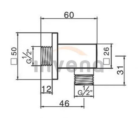 Invena szögletes fali könyök, króm SC-P1-037-G