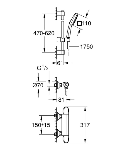 Grohe Grohtherm 1000 termosztátos zuhanycsaptelep zuhanyszettel 34820005