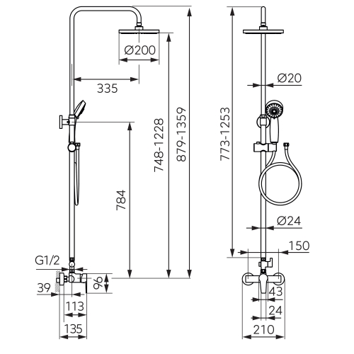 Ferro Ritto egykaros zuhanyrendszer, króm NP84-BTR7U