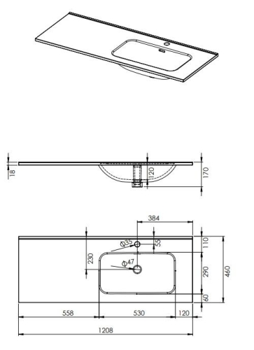 AREZZO design SKAPPA 120 cm jobbos mosdó, fehér AR-145925