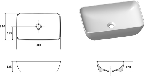 Ravak Uni R Slim 50x31 cm pultra ültethető mosdó, matt fekete XJX0D150000