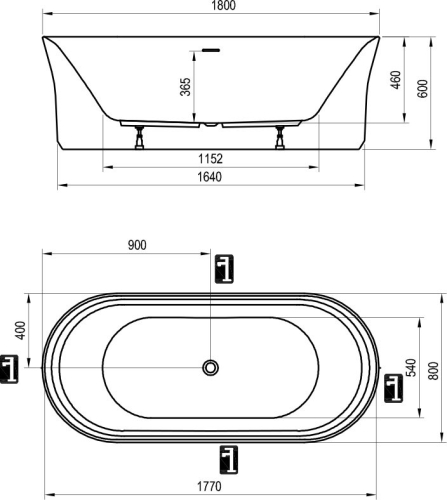 Ravak Ypsilon 180x80 cm szabadon álló kád fehér lefolyóval, fehér XC00100046