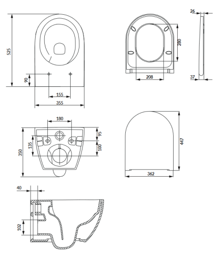 Cersanit Zen Pro Oval Vortex perem nélküli fali wc lassú záródású ülőkével S701-719