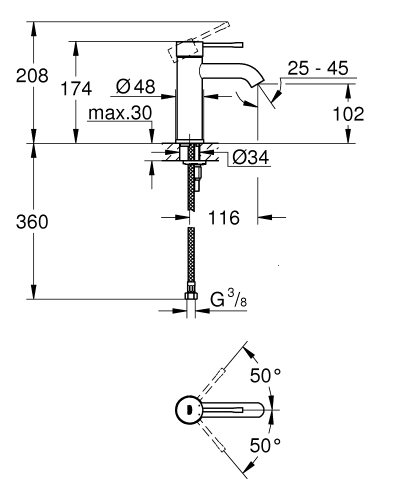 Grohe Essence egykaros mosdócsaptelep S-es méret, brushed hard graphite 24172AL1