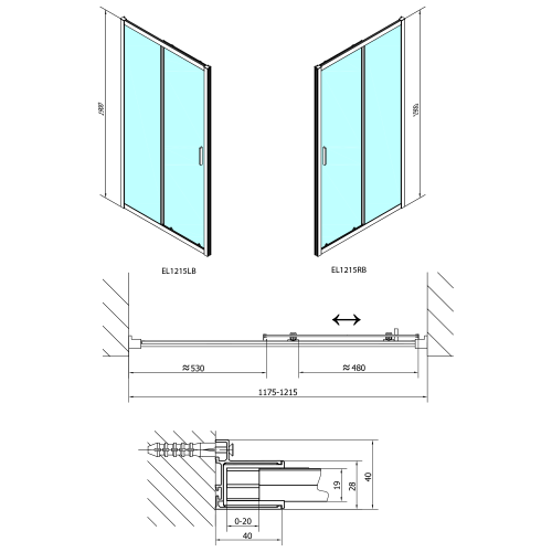Sapho POLYSAN EASY LINE BLACK 120 cm tolóajtó transzparent üveggel, matt fekete EL1215B