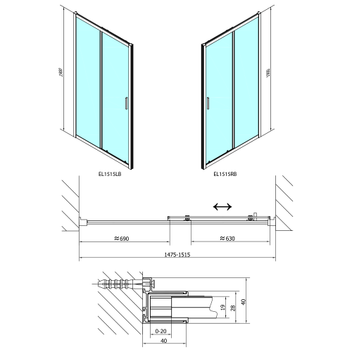 Sapho POLYSAN EASY LINE BLACK 150 cm tolóajtó transzparent üveggel, matt fekete EL1515B