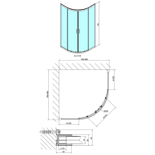 Sapho POLYSAN EASY LINE BLACK 80x80 cm íves zuhanykabin transzparent üveggel, matt fekete EL2515B