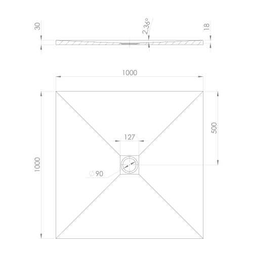 Sapho POLYSAN TRENECA 100x100 cm öntöttmárvány zuhanytálca, matt fekete 84301.21
