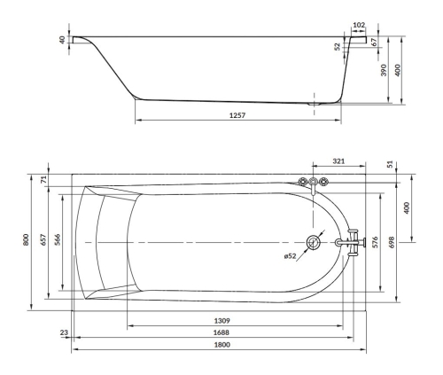 Cersanit IVA 180x80 cm egyenes kád kádlábbal, fehér S301-379