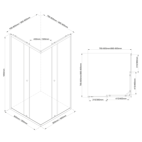 Sapho AQUALINE AGGA BLACK 90x90 cm zuhanykabin transzparent üveggel, matt fekete BLF909