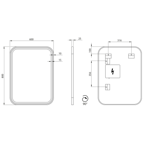 Sapho CETIS 60x80 cm tükör LED világítással, matt fekete CT080
