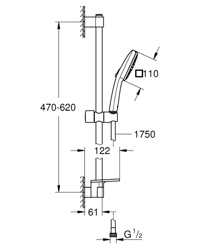 Grohe Tempesta Cube 110 rudas zuhanyszett polccal 2 funkciós, króm 26907003