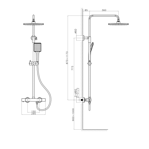 Sapho DARK termosztátos zuhanyrendszer, króm KJ139