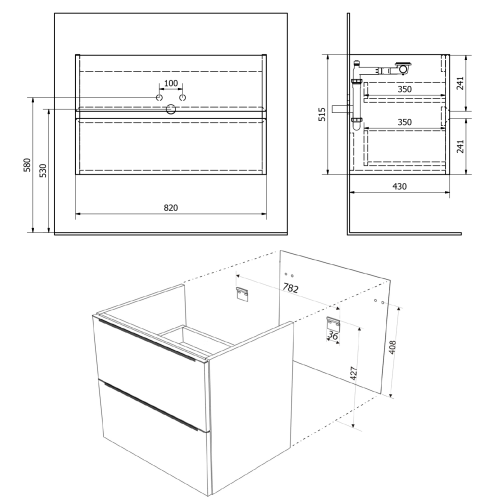 Sapho FILENA 82 mosdótartó szekrény, matt fekete FID1285BS