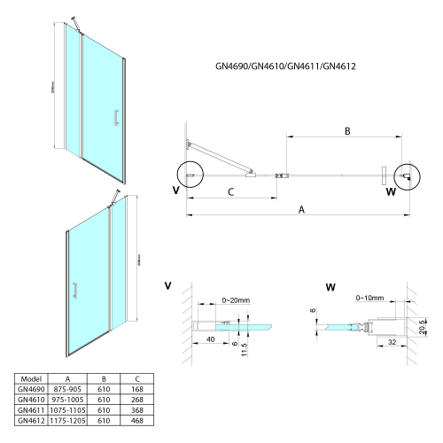Sapho GELCO LORO 110 cm fix részes nyílóajtó transzparent üveggel, króm GN4611