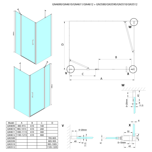 Sapho GELCO LORO 120 cm fix részes nyílóajtó transzparent üveggel, króm GN4612