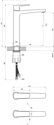 Ravak Life LF 015.20BL mosdócsaptelep 280 mm, lefolyó nélkül, fekete X070478