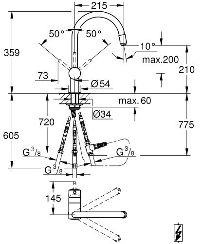 Grohe Minta egykaros mosogatócsap nyitott rendszerű vízmelegítőhöz, króm 32511000