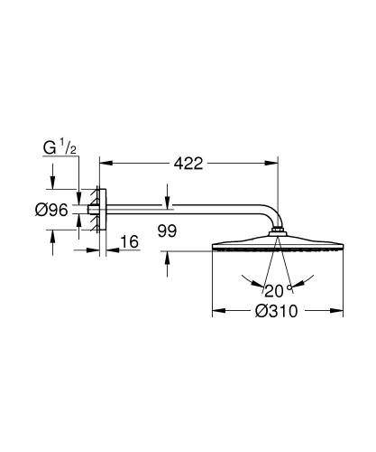 Grohe Rainshower Mono 310 fejzuhany szett 422 mm, 1 funkciós, króm 26557000