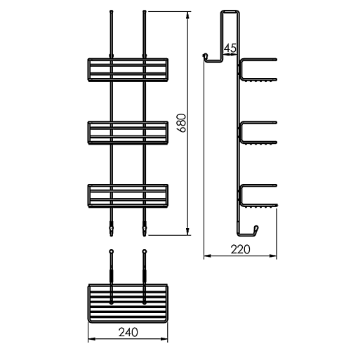 Sapho AQUALINE CHROM LINE rácsos polc zuhanyzóba, króm 2486