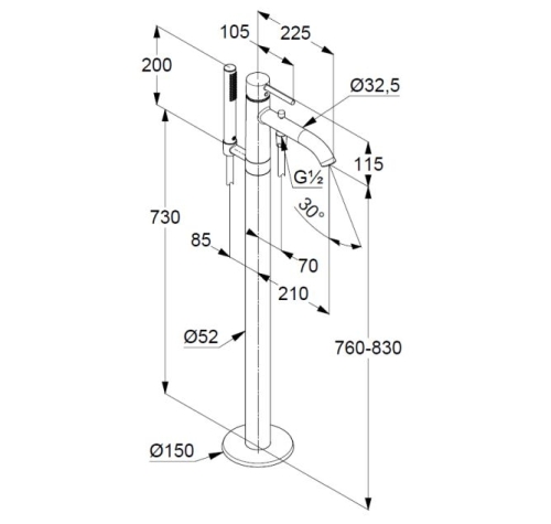 KLUDI BOZZ S-pointer kádtöltő- és zuhanycsap, szálcsiszolt arany 38590N076