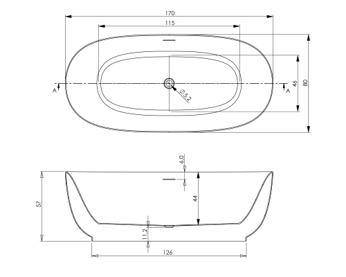 Riho PHATOS FREE 170x80 cm szabadon álló kád, Stone Grey B162001085