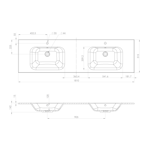 Sapho ARECA 181x51,5 cm öntöttmárvány duplamosdó, fehér AC181