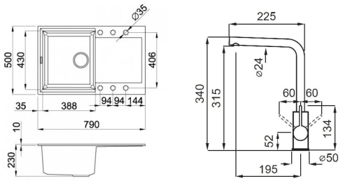Elleci EASY2 gránit mosogató csapteleppel szett, nero EASY2SZETT