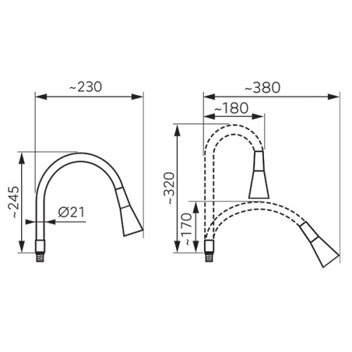 Ferro Elastico II flexibilis kifolyócső konyhai csaptelepekhez, szürke W101S-B