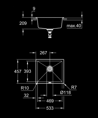 Grohe K700U kompozit mosogatótálca, gránit fekete 31654AP0