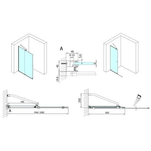 Sapho POLYSAN MODULAR SHOWER 100 cm tolóajtó fix résszel, matt fekete MS5-100B