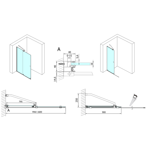 Sapho POLYSAN MODULAR SHOWER 160 cm tolóajtó fix résszel, matt fekete MS5-160B