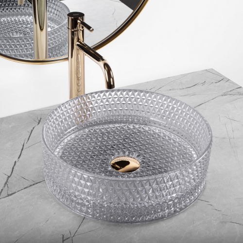 REA Cristal Light Grey pultra ültethető üvegmosdó REA-U9615