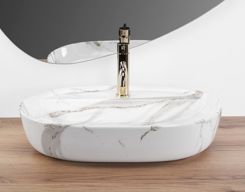 Rea Aura 61 Shiny Aiax pultra ültethető mosdó 61x41 cm, kőhatású REA-U6623