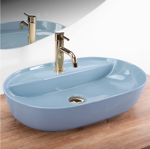 Rea Aura 61 L.Blue Shiny pultra ültethető mosdó 61x41 cm, kék REA-U6618