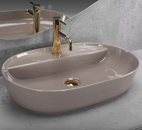Rea Aura 61 Beige Shiny pultra ültethető mosdó 61x41 cm, barna REA-U6381